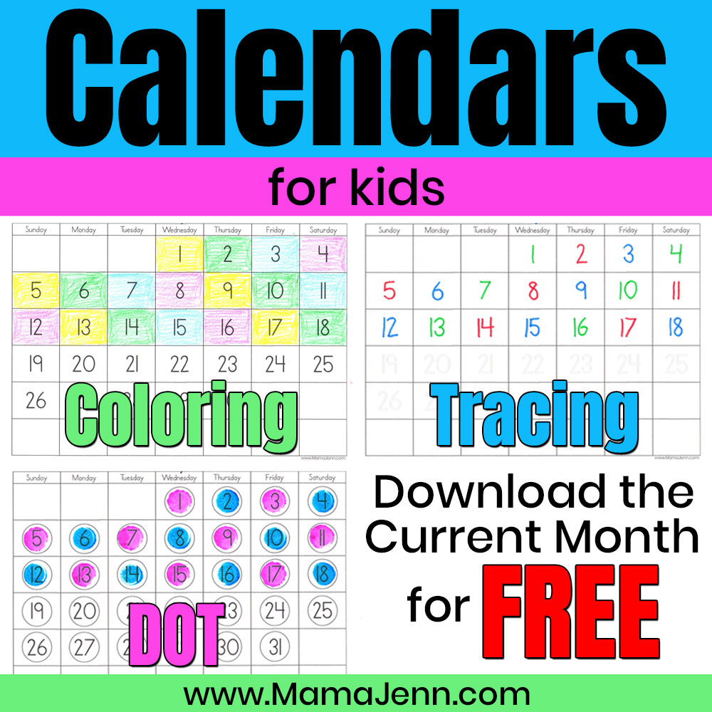 FREE Printable Calendars for Kids: Trace, Color or use Dot Markers FREE Printable Calendars for Kids: Trace, Color or use Dot Markers