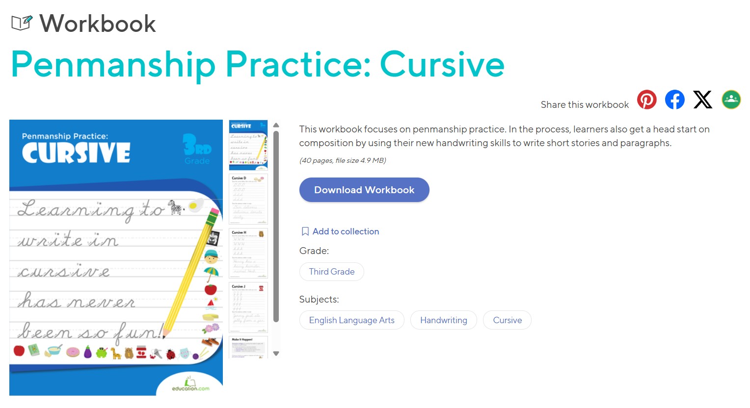 Education.com Cursive Workbook